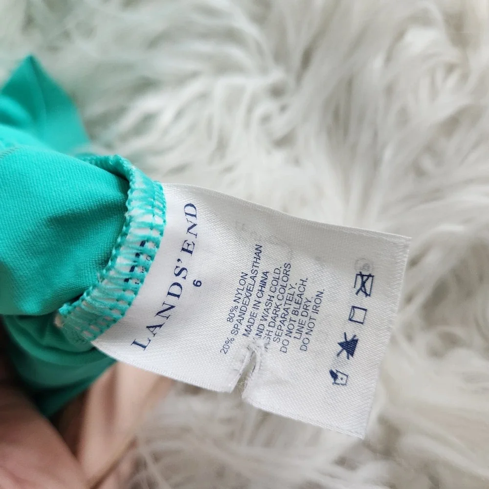 Lands End Underwire Tankini Tank Swim Top Womens Sz 6 Ruffles‎ Rouched Aqua